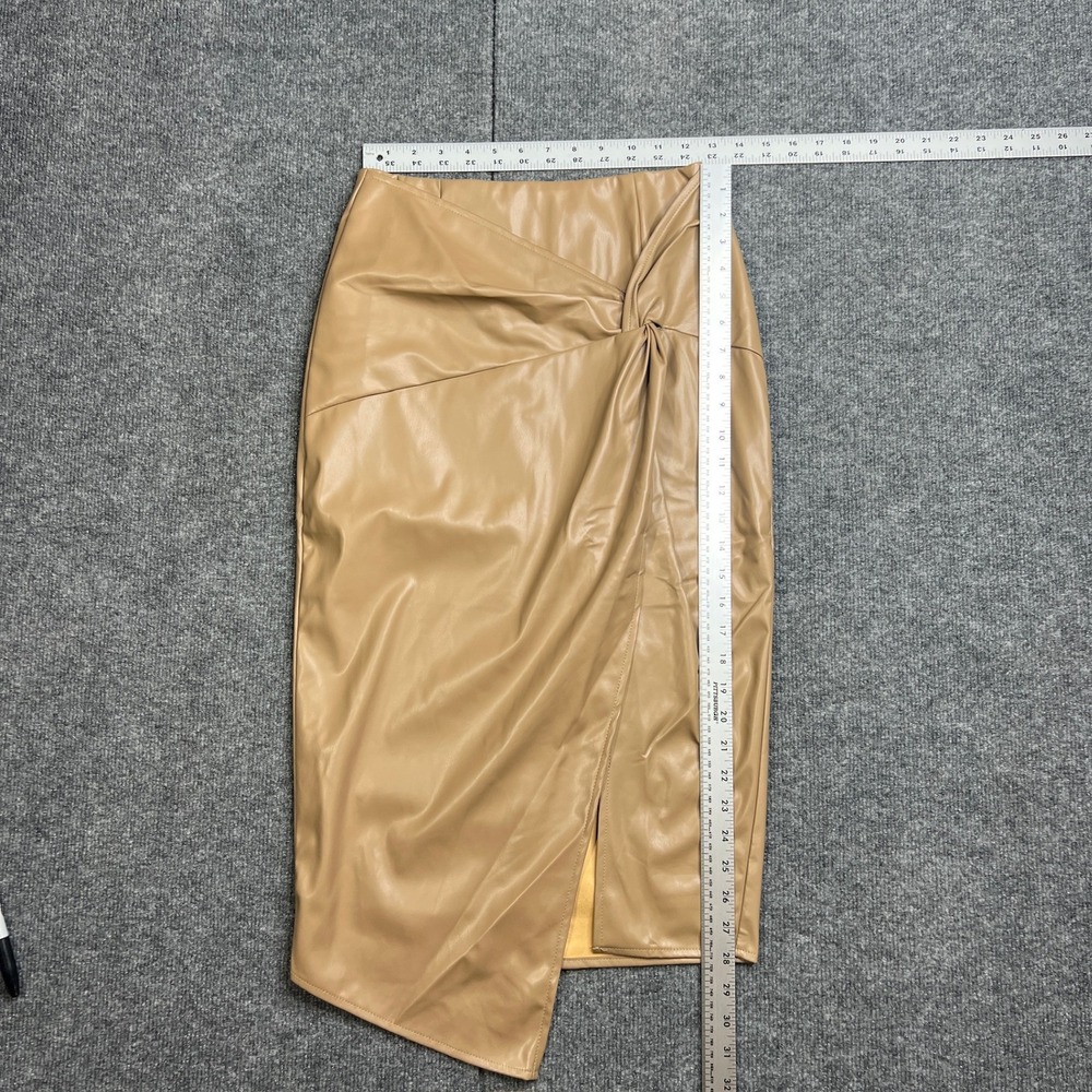 VICI‎ Women's Small Like Wow Faux Leather Twisted Midi Skirt Tan Side Slit - Picture 2 of 7